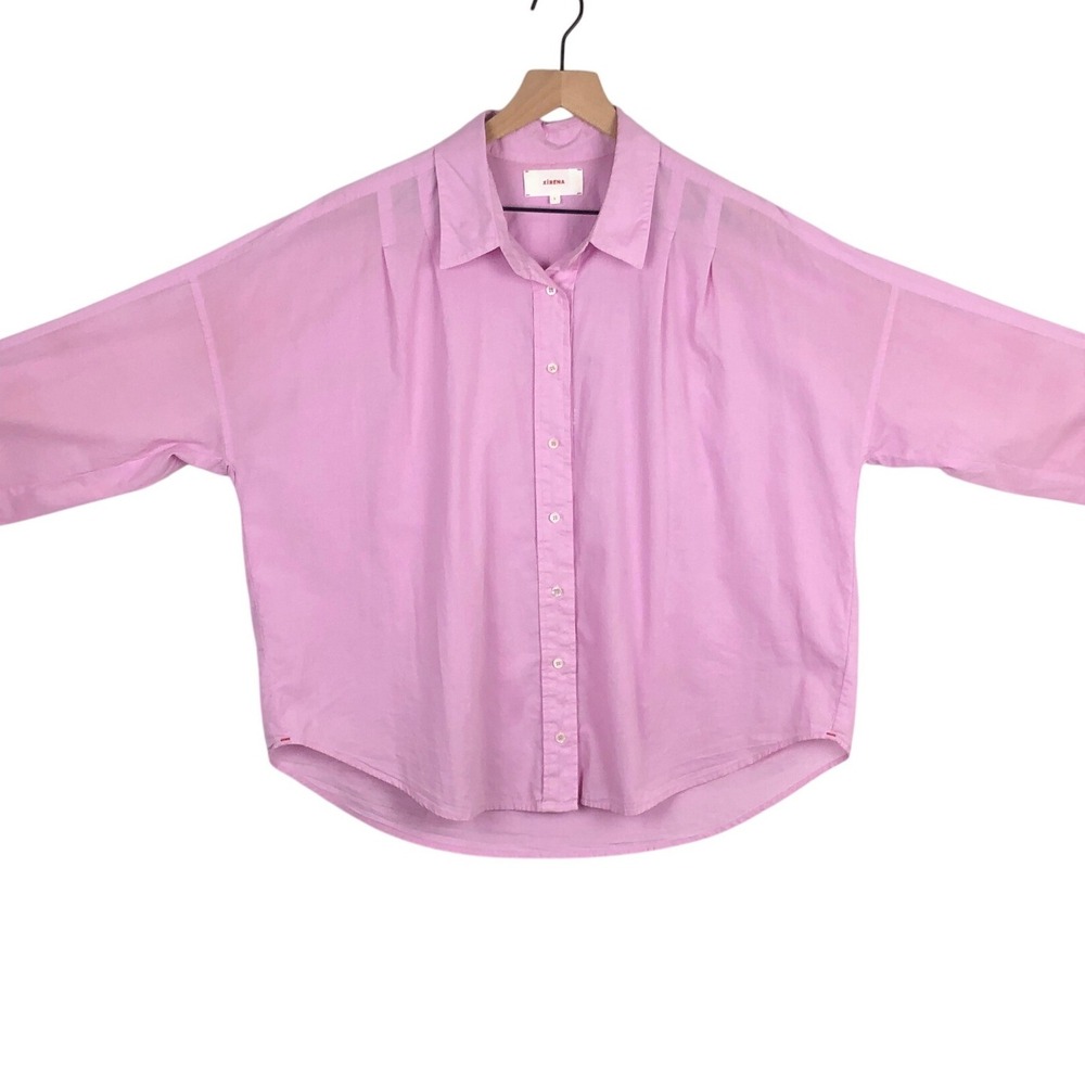 XIRENA Button Up Shirt Women's Sz L Orchid Pink 100% Cotton Poplin Oversized L/S - Picture 3 of 12